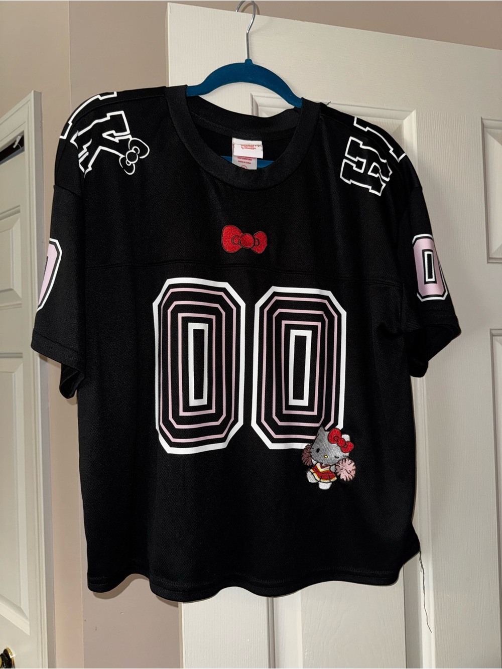 Hello Kitty Black Graphic Kids Jersey Top - Pink & White Accents